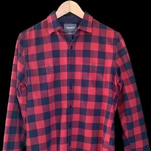 Bonobos Red and Navy Blue Plaid Standard Fit Button Down Shirt
